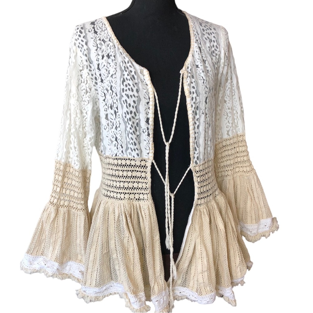 Boho flared multi lace cardigan Bohemian People Chloe Laetitia Paris